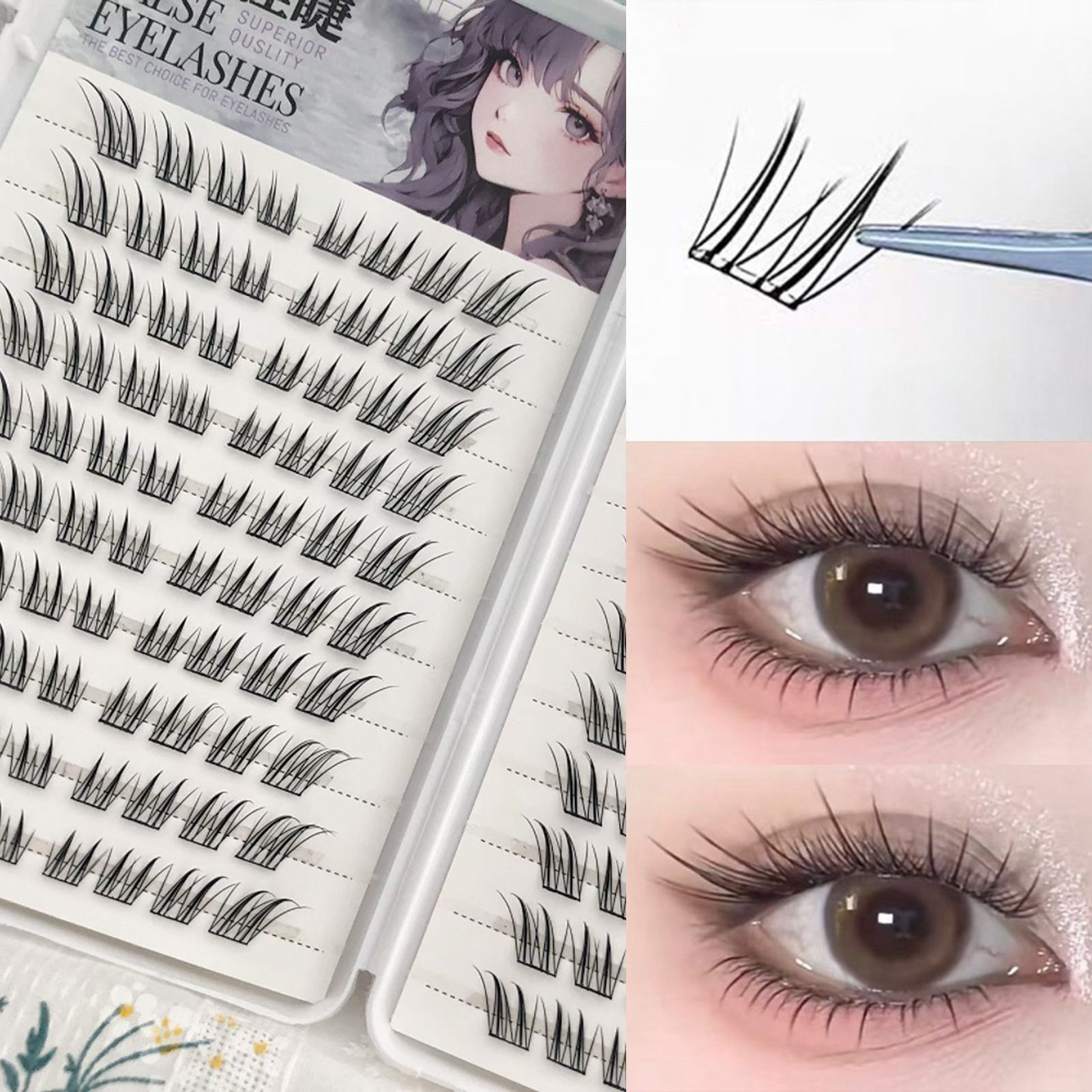 Eyelash Extension Anime - 6/10/20 Rows Foxes False Eyelashes Glue-free