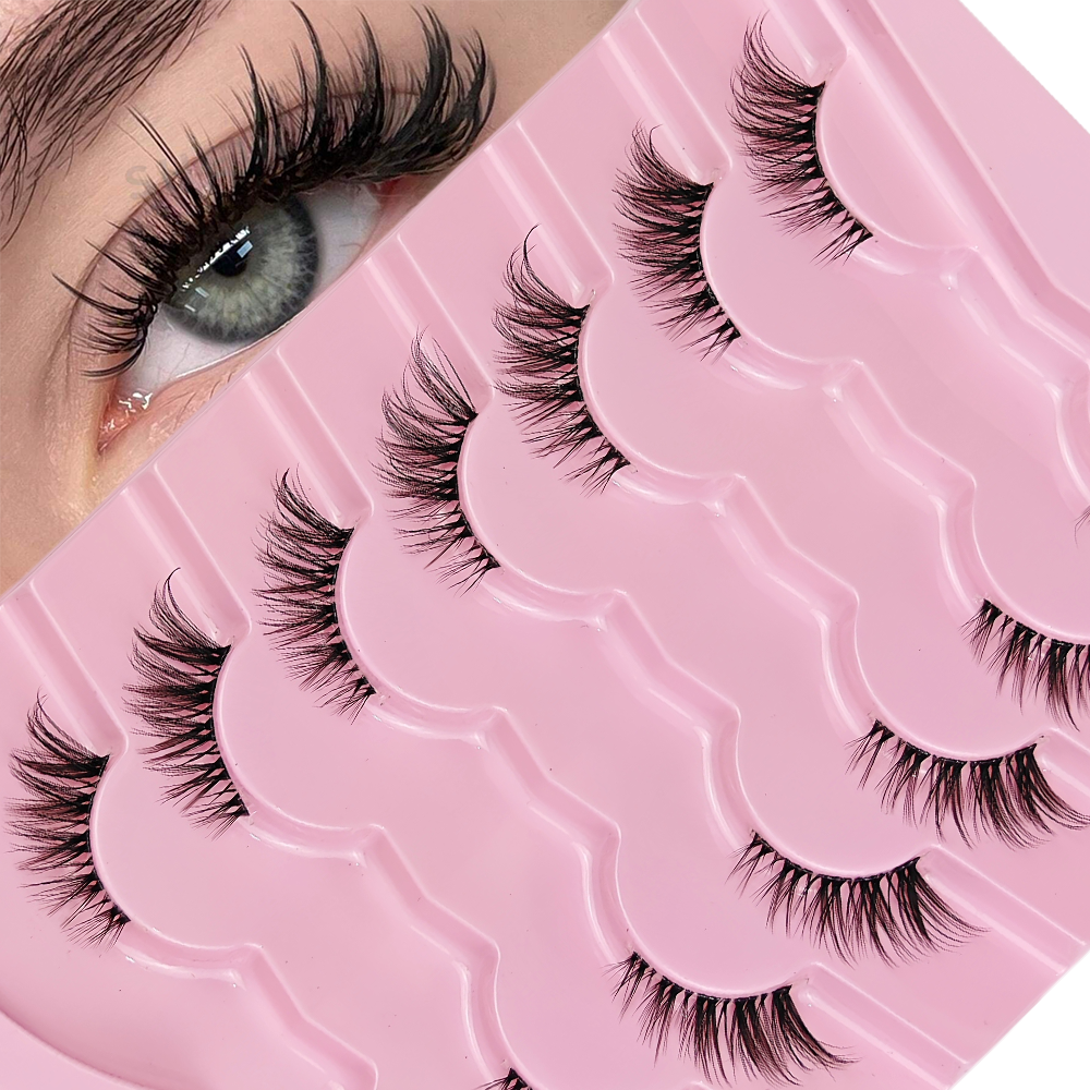 7 Pairs Half Lashes With Clear - Eyelash Extension Cat Eye Wispy 评论和价格