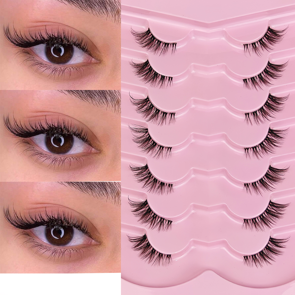 7 Pairs Half Lashes With Clear - Eyelash Extension Cat Eye Wispy 评论和价格