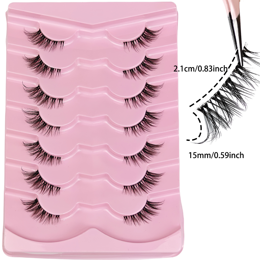 7 Pairs Half Lashes With Clear - Eyelash Extension Cat Eye Wispy 评论和价格